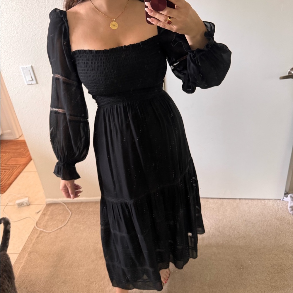 Reformation black smocked dress size 2